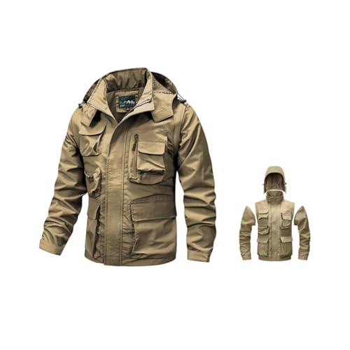 VaiKanhai Angler Jacke Herren Leicht Herausnehmbares Kapuzen und Langarm 2in1 Anglerweste Sommer Multi Taschen Taktische Jacke Baggy | Herren Atmungsaktiv Bomberjacke Fliegerjacke von VaiKanhai