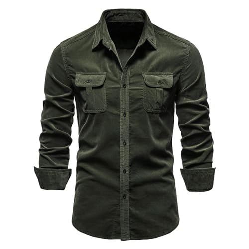 VaiKanhai Cordhemd Herren Langarm | Freizeithemd Einfarbig Jeanshemd Optik Baumwolle Corduroy Hemd Männer Slim Fit Arbeitshemd Stretch Sport Hemd Button Down mit mit Brusttasche Cargo Hemd von VaiKanhai