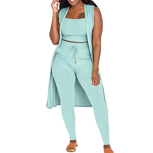 VaiKanhai Damen Kapuzenpullover Flanell Nachtwäsche Loungewear Sleepwear Morgenmantel Soft Dessous Pyjamahose T-Shirt + Hosen Zweiteiliger Schlafhose Yogahose Soild Casual-Sport Hosenanzug (Blue, XL) von VaiKanhai