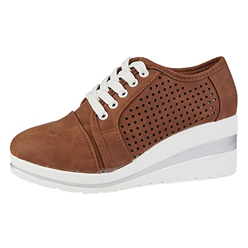VaiKanhai Damen Mesh Schuhe Sportschuhe Sneaker Joggingschuhe Bequeme Dehnbar Laufschuhe Sportschuhe Sportlich Mesh-Stretch-Turnschuhe Schnürer Arbeitsschuhe Sneaker Memory Foam Slip On (Brown, 42) von VaiKanhai