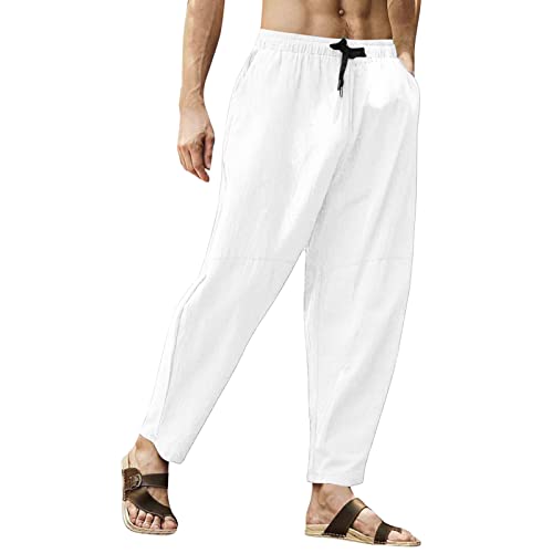 VaiKanhai Haremshose Herren Baggy Lang Baggy Jogginghose Herren Hosen Mit Gummizug Yogahose Stoffhose Strandhose Stoffhose Freizeithose mit Kordelzug Bequem Cargohose Haremshose (White, XXL) von VaiKanhai
