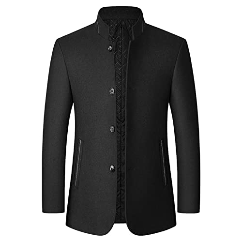 VaiKanhai Herren Kurzmantel Winter Warm Wollmantel Gefüttert | Men's Coats Herren Wollmantel Stehkragen Wintermantel Herren Schwarz Mantel Winter Business Mantel Slim Fit von VaiKanhai