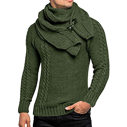 VaiKanhai Herren Pullover Grobstrick mit Schal Winter Warm Warm Punk Stil Sweater Herren Winterpullover Langarm Winterpullover Lange Ärmel Strickpullover Vintage Herren Thermopullover von VaiKanhai