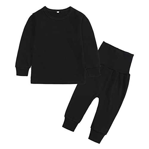 VaiKanhai Kleinkind Kinder Babys Mädchen Frühling Winter Solide Langarm Hosen Hoodie Sweatshirt Nachtwäsche Set Outfits Kleidung Schicke Baby Kleidung Junge (Black, 1-2 Years) von VaiKanhai