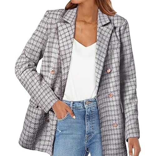 VaiKanhai Mantel Blau Damen und Sommer Atmungsaktiv Kleiner Duft Langarm Einfarbig Strickjacke Mittellange Anzugjacke Babyschmuck (Grey, XXL) von VaiKanhai