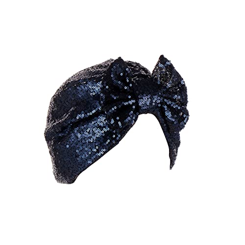 VaiKanhai Mützen Herren Ski Frauen Muslim Turban Hatbow Pailletten Haar Bonnet Head Wrap Cover Herren Mützen Und Schals Handschuhe (Navy, One Size) von VaiKanhai