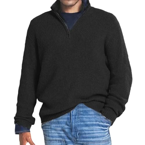 VaiKanhai Pullover Herren Business Strickpulli Herren Elegant Winter Strick Sweater Baumwolle Warm Grobstrick Lässig Warm Sweater Langarm mit Reißvers Herren Revers Hemdjacke Casual Sport von VaiKanhai