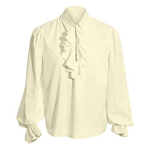 VaiKanhai Rüschenhemd Herren Langarm | Retro Mittelalter Wikinger Piratenhemd | Steampunk Arbeitshemd Viktorianischer Stil Cosplay Kostüm Männer Vintage Gotisch Langarmshirts von VaiKanhai