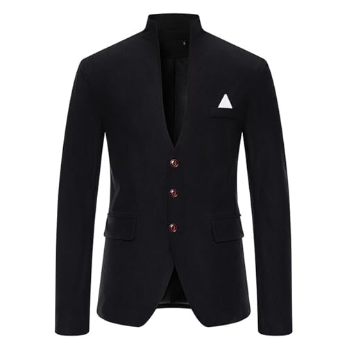 VaiKanhai Sakko Herren Sportlich Business Blazerjacke Sakkos Anzug Jacke Hose Pailletten Sakko Elegant Stehkragen Anzug Jacket Trachtenanzug Anzüge Elegant Formelle Anzugjacke (Zjsjm_E-Black, XL) von VaiKanhai