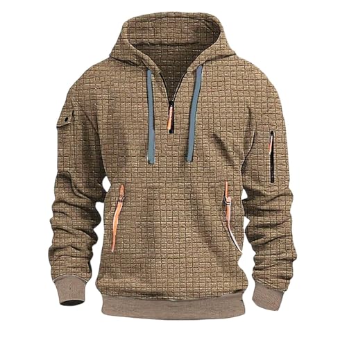 VaiKanhai Shirt Langarm Herren Hoody Herren Mit Kapuze Reissverschluss Sport | Sweatjacke Herren Waffel Optik Herrenpullover Langarm Winter Baumwolle Thermo Pullover Herren Winter Vintage Pullover von VaiKanhai