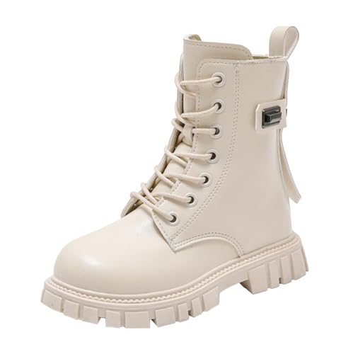 VaiKanhai Stiefel Kinder Mädchen Stiefeletten mit Zipper Plateau Boots Mädchen Winterstiefel Herbst Winter Schuhe Schön Reitstiefel Girls Schnürboots Schwarz Beige Weiß Größe 27-37 von VaiKanhai