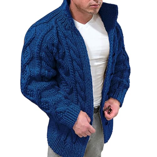 VaiKanhai Strickjacke Herren Winter Gepolstert Cardgigan für Herren | Zopfmuster Fleecejacke mit Knopf Jacke Strick Herrenmäntel Sweat-Jacke Sakko Long Cut von VaiKanhai