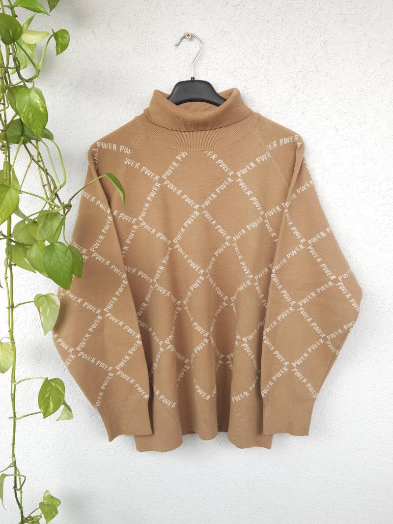 Dicker Rollkragenpullover Von B.young - Damen Größe Xl Beige Brauner Strick Rolli Pullover Retro von VaiaVintage