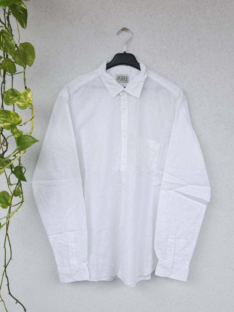 Herren Weißes Leinenhemd Von Watsons - Langarm Größe Xl Sommer Strand Baumwoll- Und Leinenshirt Unifarben von VaiaVintage