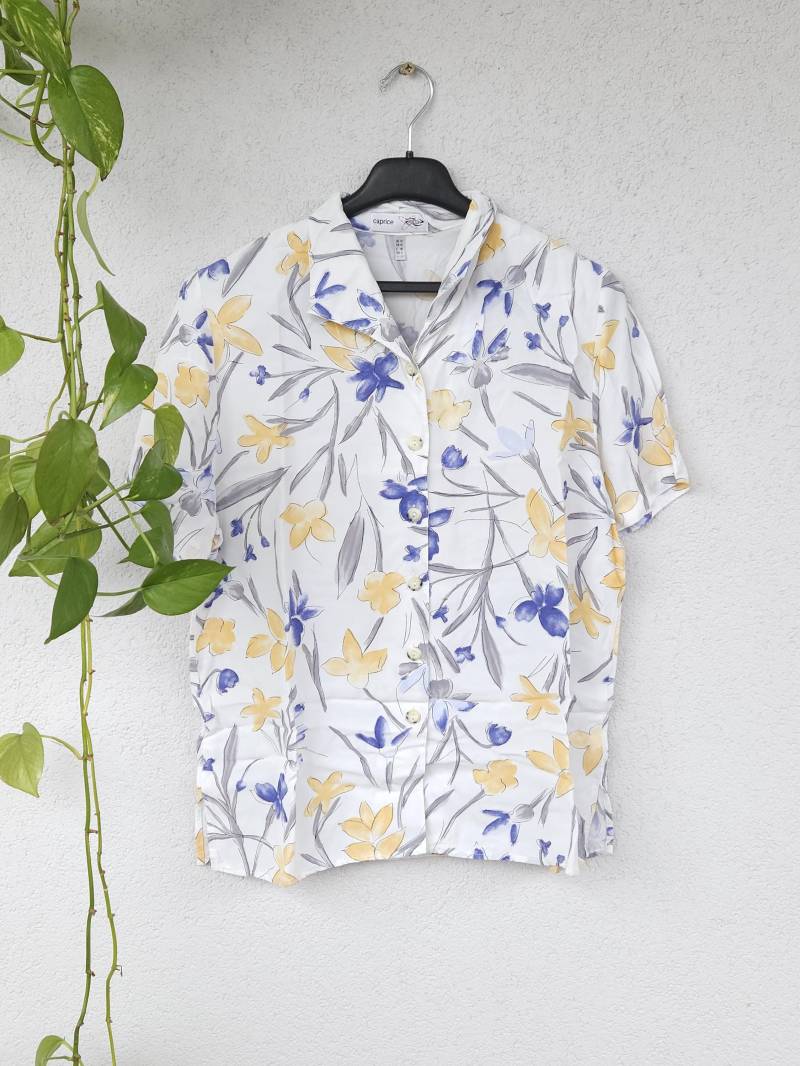 Vintage 90Er Bluse Sommershirt Luftiges Hemd Shirt Von Caprice Damen Gr. 42 | xl Retro Pattern Kurzarmshirt Short Sleeve 80S 90S von VaiaVintage