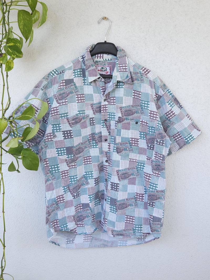 Vintage 90Er Hemd Crazy Pattern Von Armando Rotti Retro Shirt Gr. M Kurzarm Short Sleeve Hippie 80Er von VaiaVintage