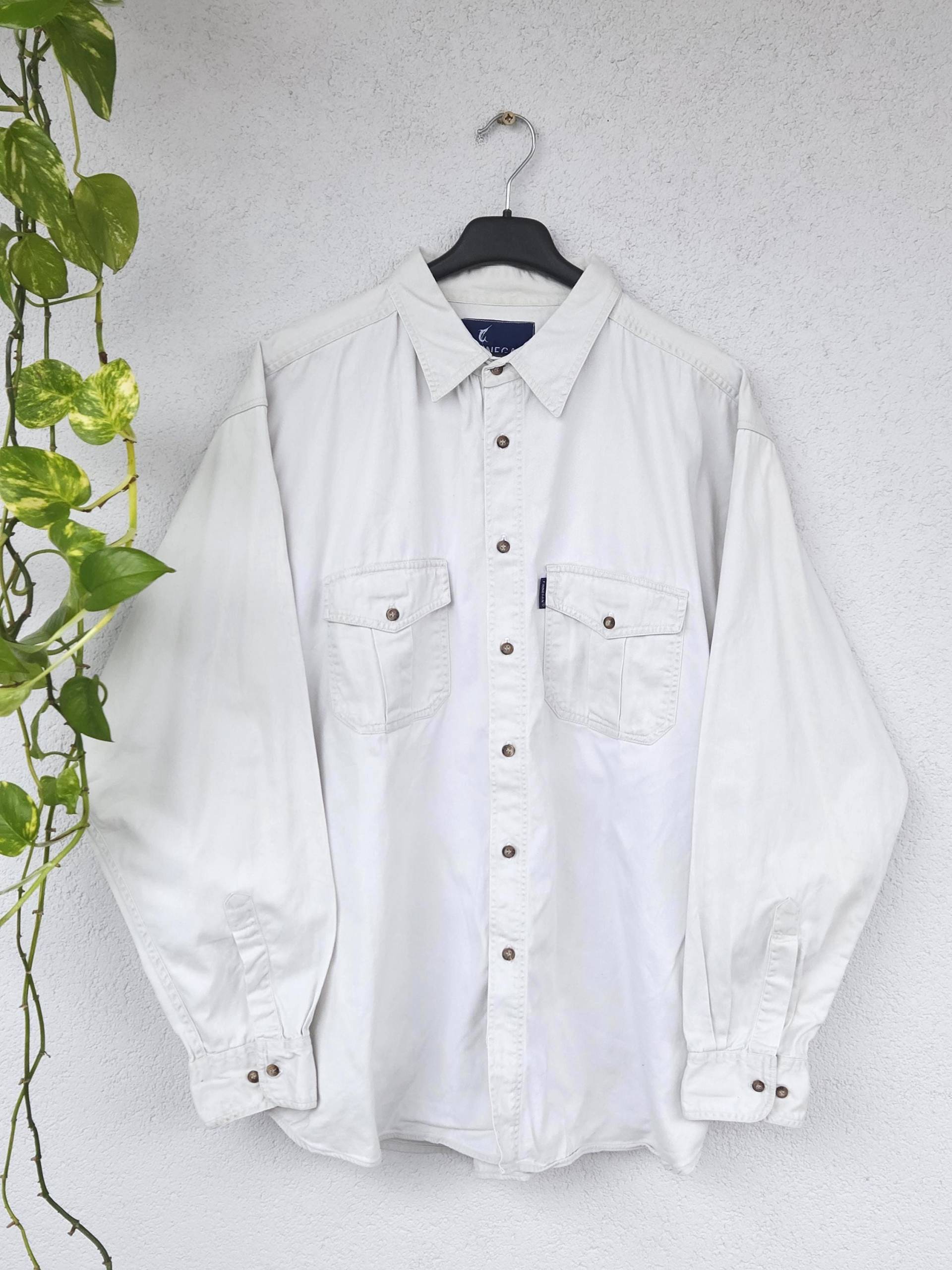 Vintage 90Er Hemd Von Finnegan - Langarm Herren Größe Xxl Weiß Creme Unifarben Outdoor Jeans Trekking Shirt Retro von VaiaVintage
