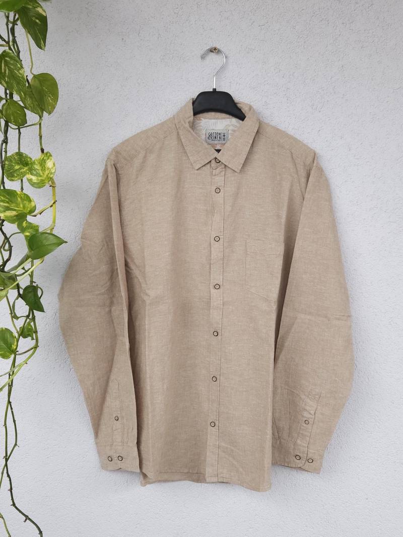 Herren Beiges Leinenhemd Von Watsons - Langarm Größe Xl Braunes Sommer Strand Baumwoll- Und Leinenshirt Unifarben von VaiaVintage