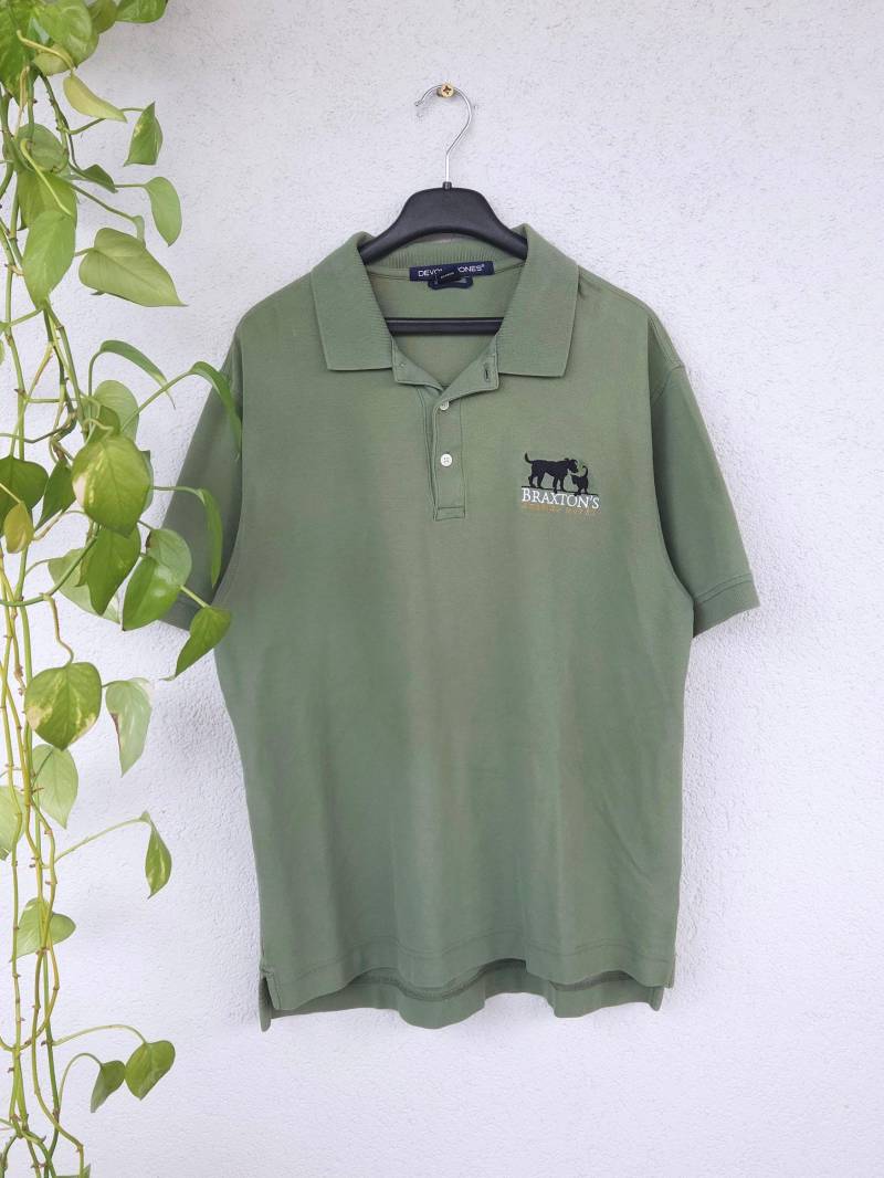 Vintage 90Er Polohemd Von Devon & Jones Kurzarm Shirt Short Sleeve Mit Aufstick "Braxton's Animal Work" Gr. S | M Grün Polo Poloshirt Sommer von VaiaVintage