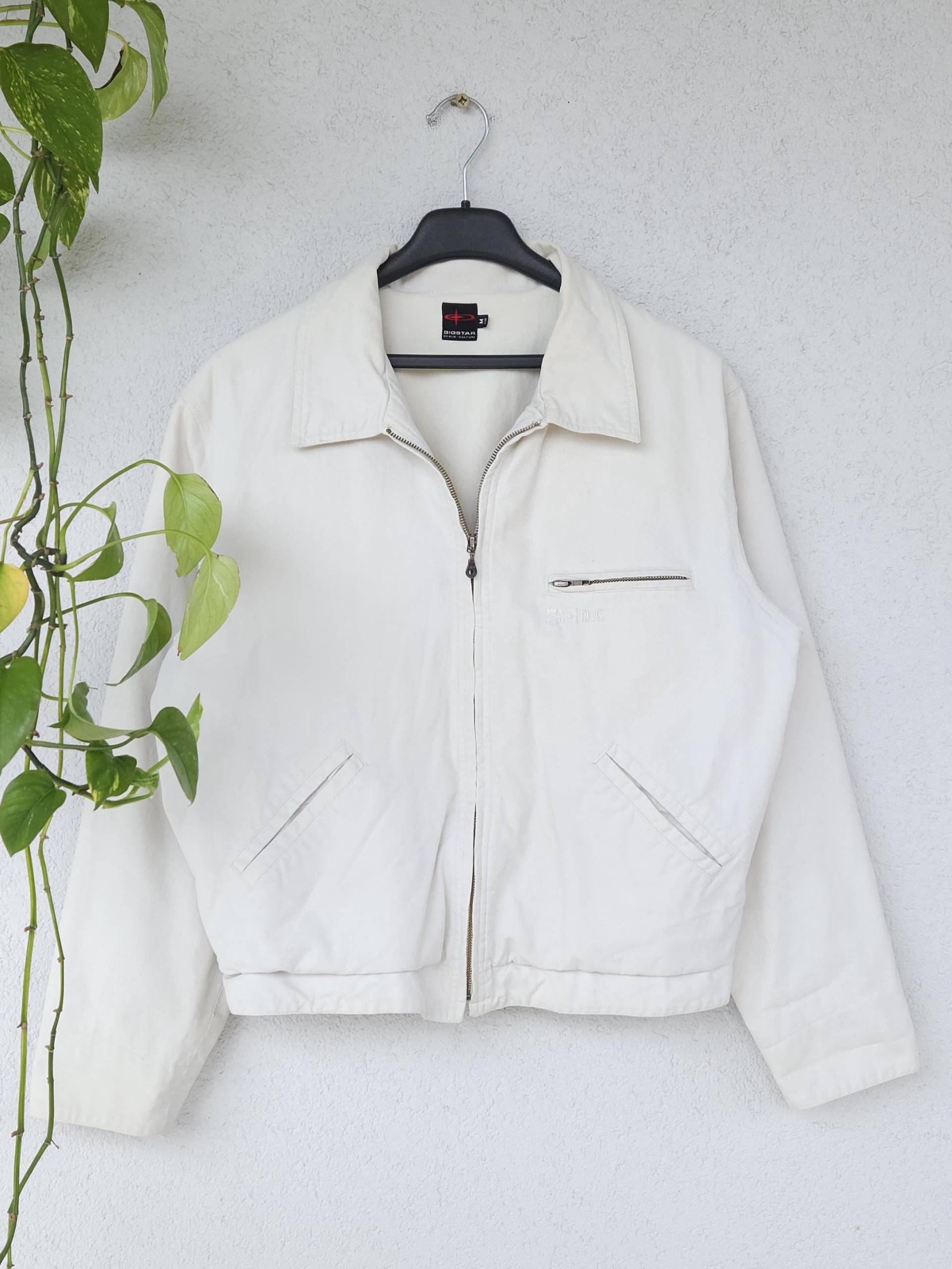 Vintage 90S Harrington Denim Culture "Detroit" Jacke Von Bigstar - Herren Größe M Weiße Workwear Feste Baumwolljacke Utility Streetwear von VaiaVintage