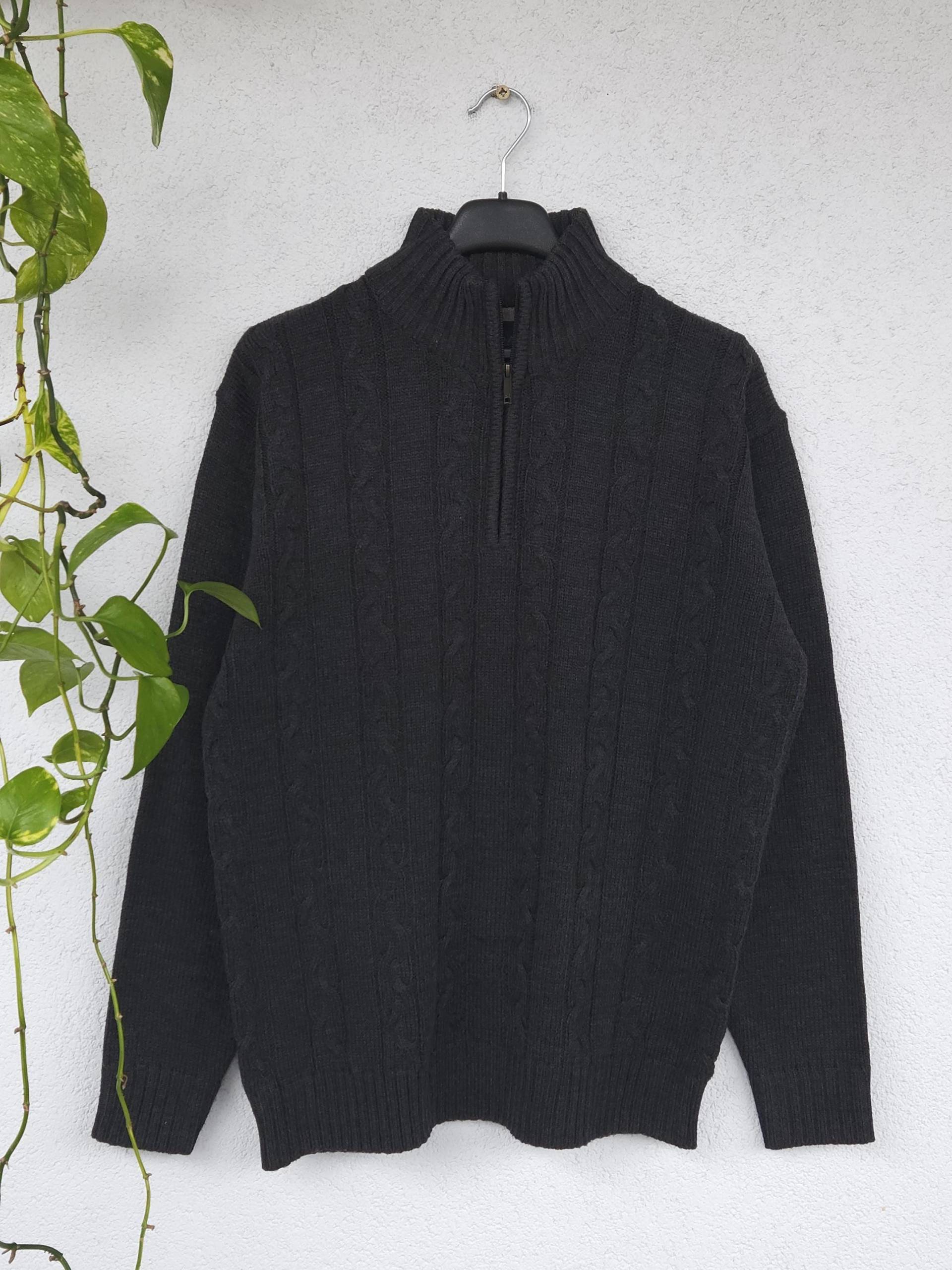 Vintage 90S Strickpullover Grau Mit Zopfmuster - Herren Größe Xl Strick Sweater Zipper Retro von VaiaVintage