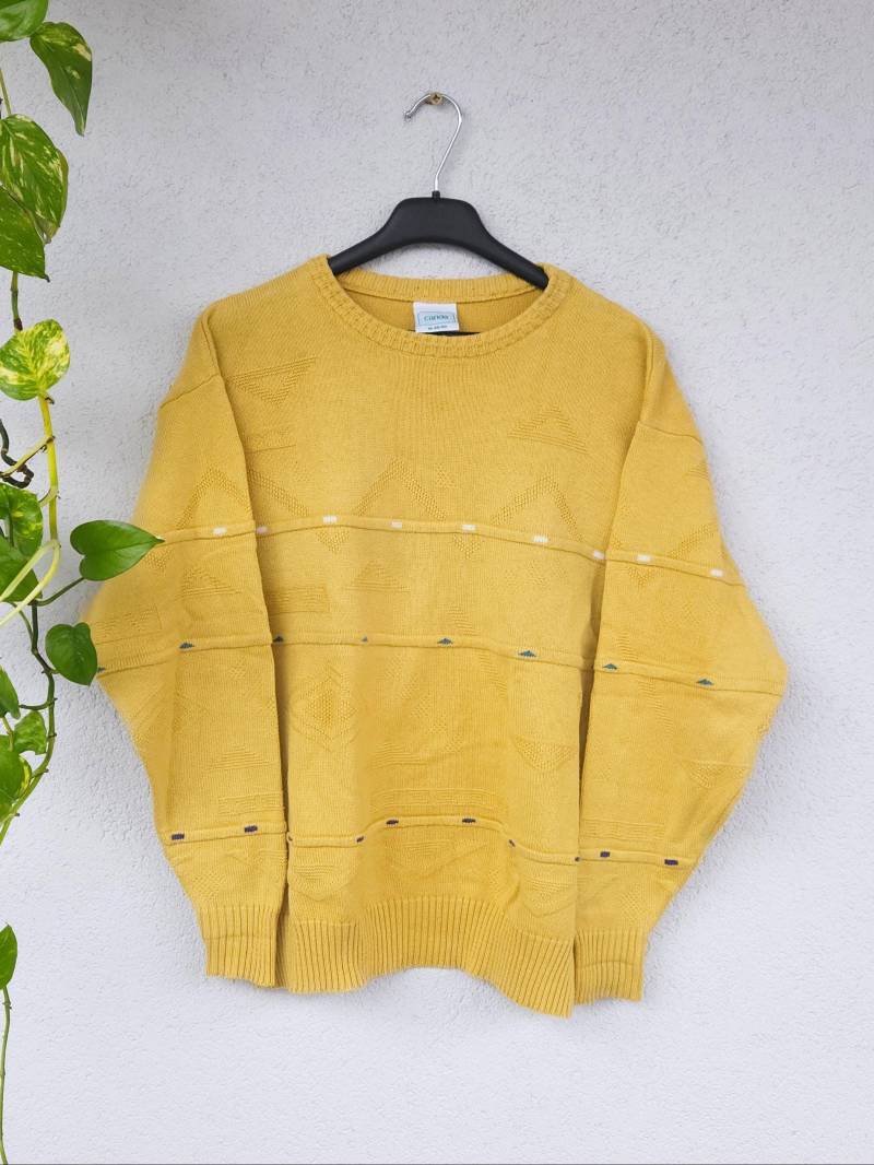 Vintage 90S Strickpullover Von Canda - Herren Größe M Gelber Boho Crewneck Sweater Retro Knitwear von VaiaVintage