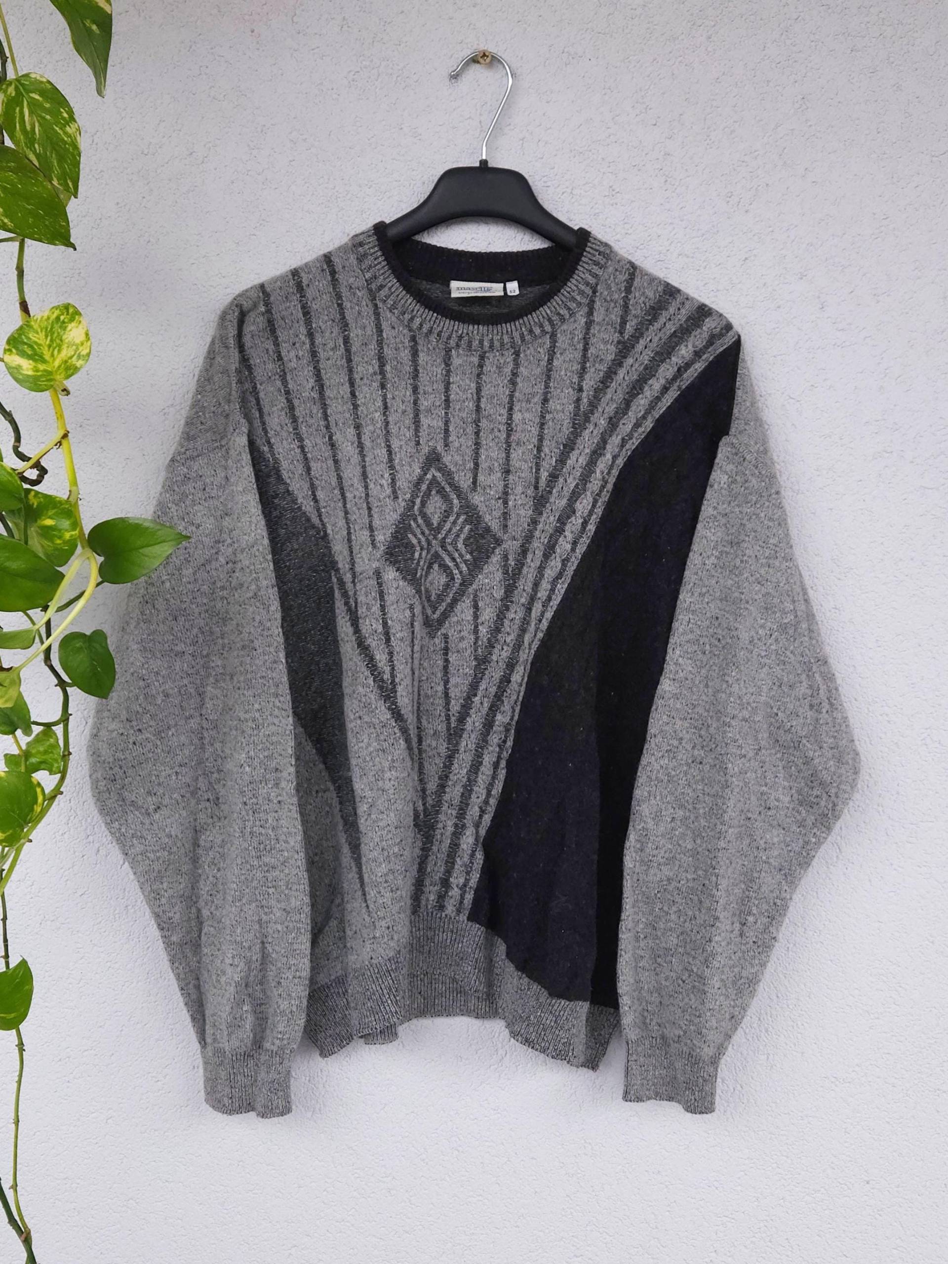 Vintage 90S Strickpullover Von Maselli - Herren Größe 52 | L Grauer Lammwolle Boho Crewneck Sweater Pullover Knitwear Baggy Fit Retro von VaiaVintage