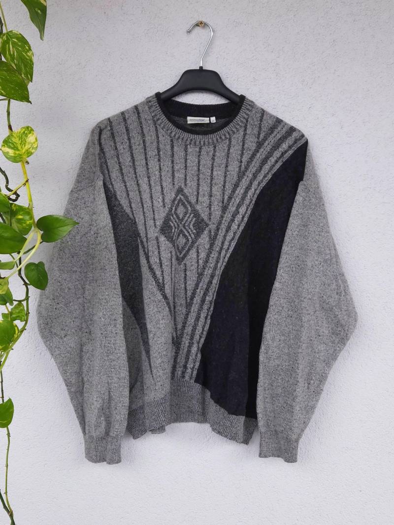 Vintage 90S Strickpullover Von Maselli - Herren Größe 52 | L Grauer Lammwolle Boho Crewneck Sweater Pullover Knitwear Baggy Fit Retro von VaiaVintage