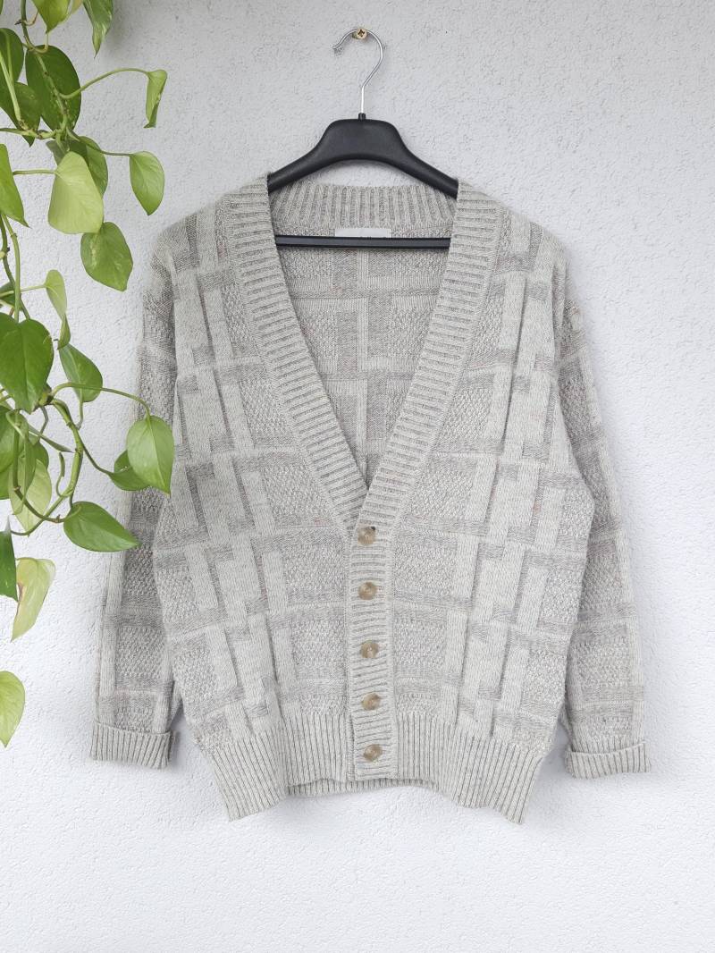 Vintage Cardigan Strickjacke Von Breidhof Boho Gr. L Beige Grau Sweatshirt Weste Retro Style 90Er von VaiaVintage