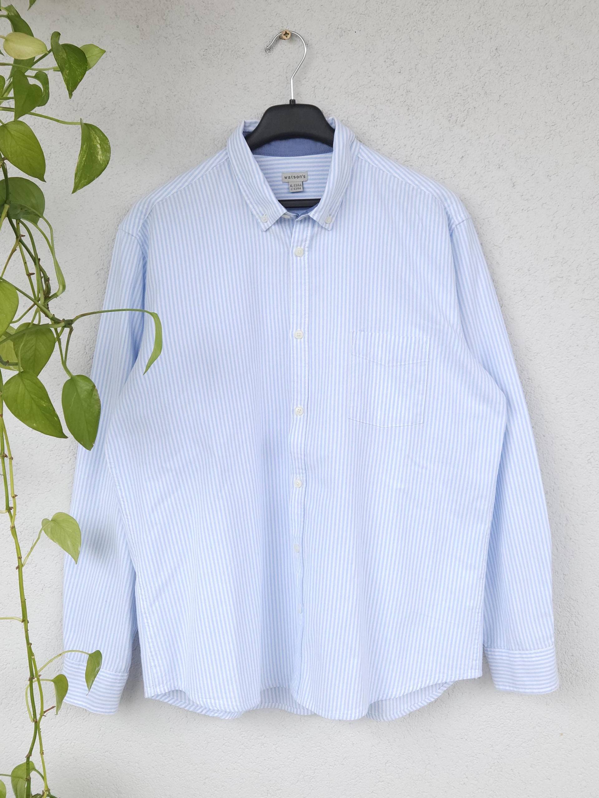 Vintage Dickes Baumwollhemd Von Watson's Casual Gestreiftes Langarm Shirt Long Sleeve Gr. Xl Hellblau 90S Retro von VaiaVintage