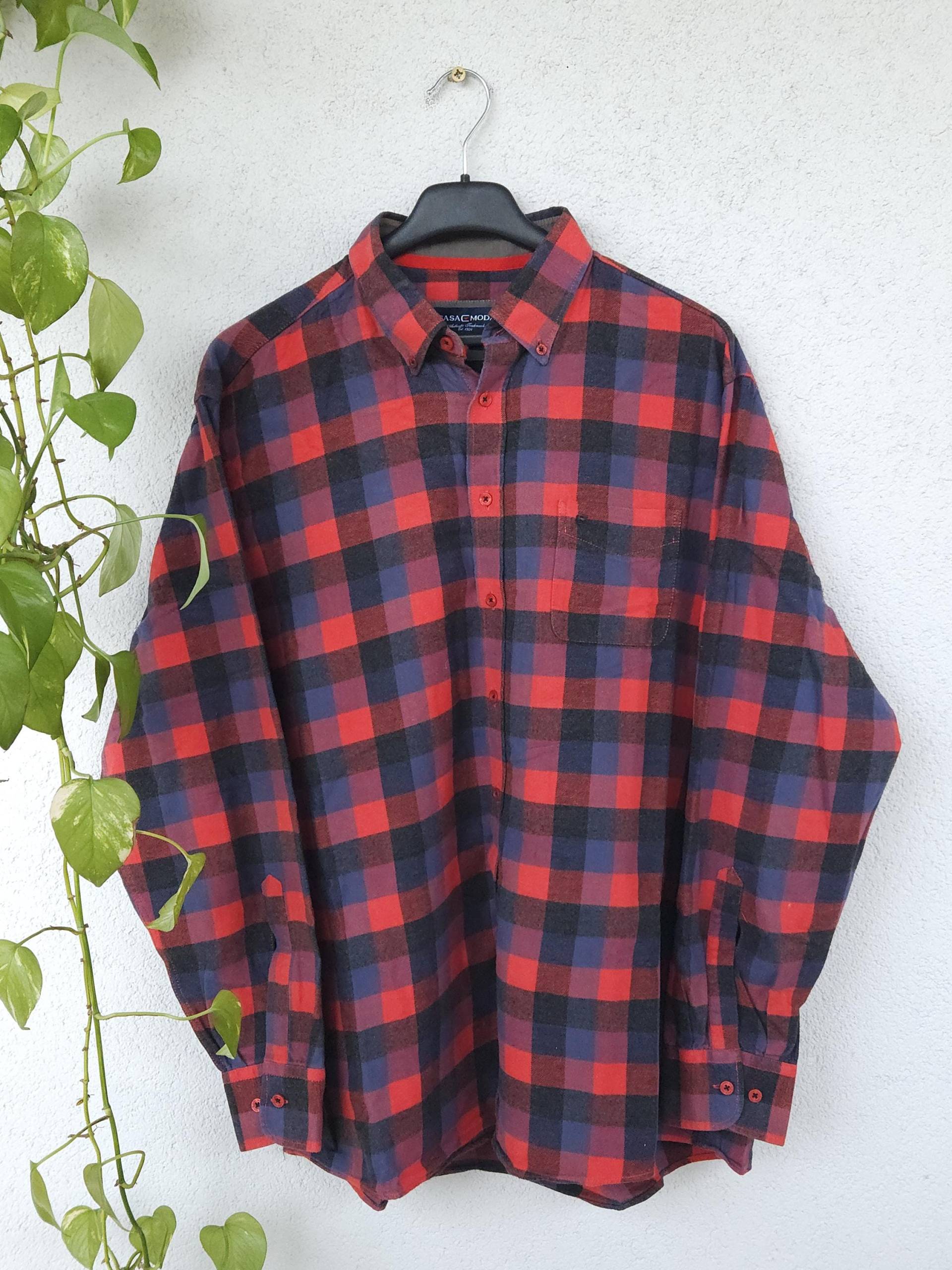 Vintage Hemd Kariert Langarm Long Sleeve Shirt Von Casa Moda Relaxed Feeling Gr. Xl Weiches Rot Blau Flanellhemd 90S Retro von VaiaVintage