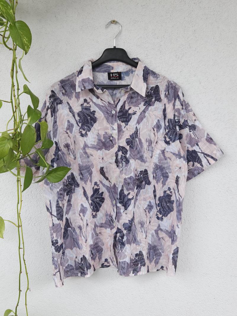 Vintage Sommershirt Bluse Hemd Hs Luftiges Shirt Damen Gr. 48 | xl Kurzarmshirt Short Sleeve Retro 80S 90S von VaiaVintage