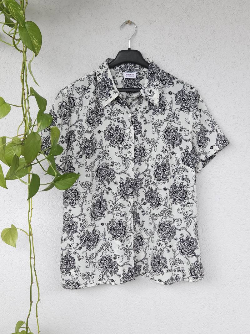 Vintage Sommershirt Bluse Hemd Kingfield Shirt Damen Gr. Xl | 48 Blumen Muster Design Kurzarmshirt Short Sleeve Retro 80S 90S von VaiaVintage