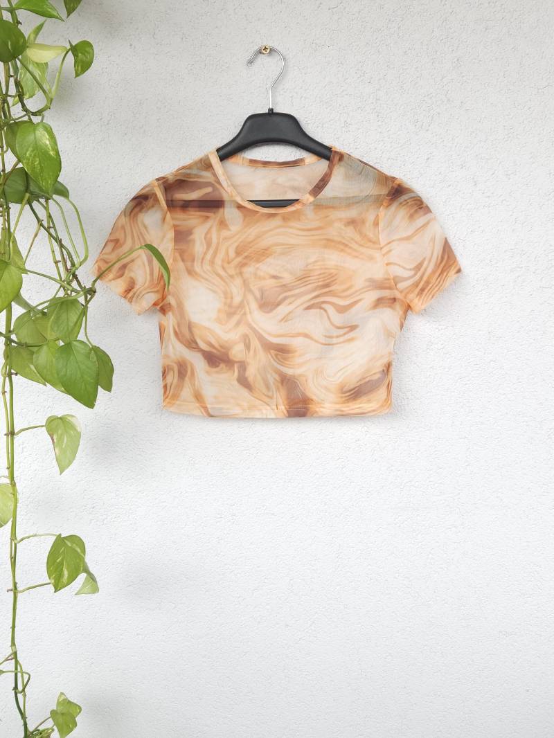 Y2K Croptop Süßes Bauchfreies Shirt Mesh Top Durchsichtig Braun Gr. S Edgy Rave von VaiaVintage