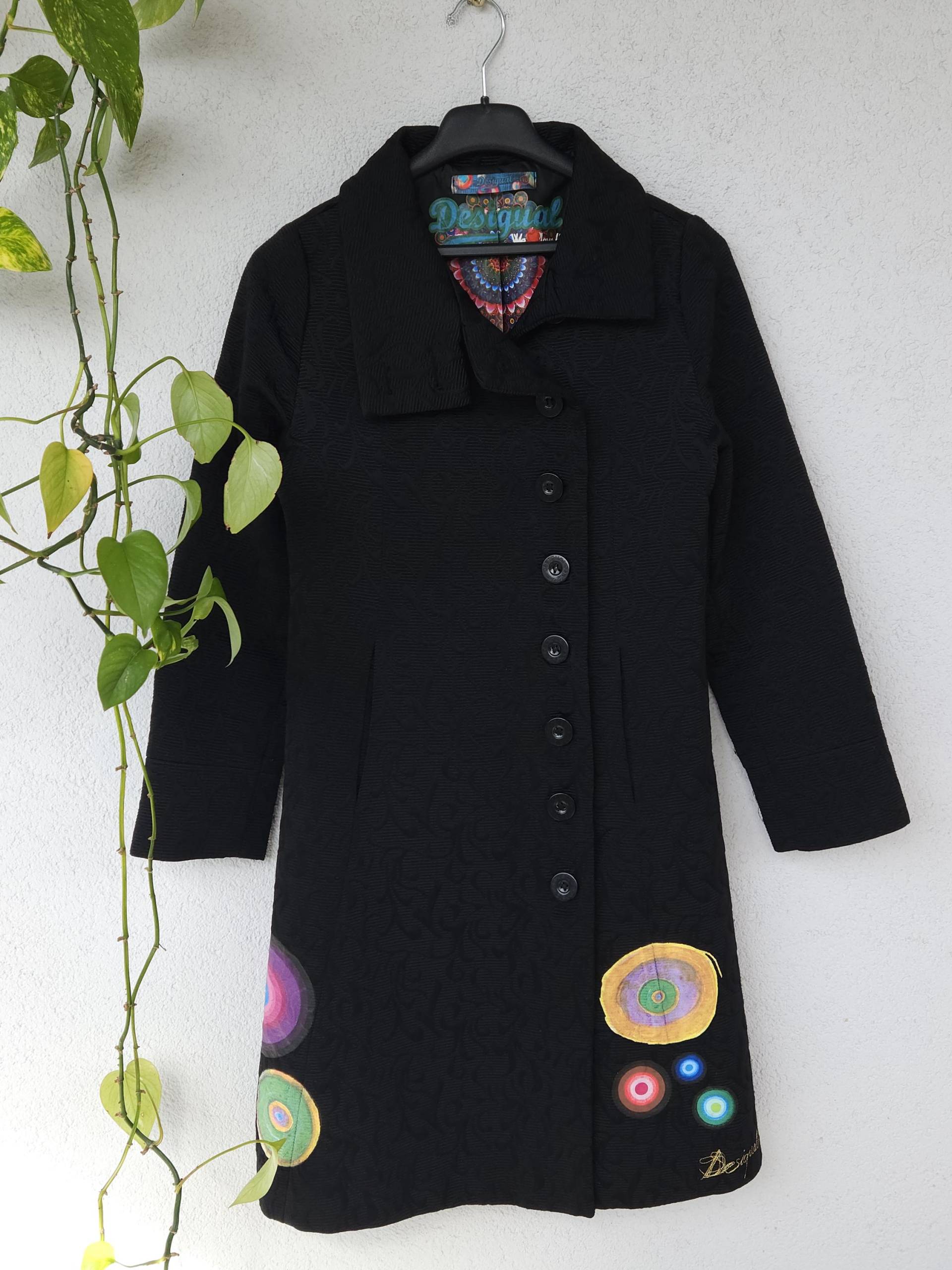 Y2K Mantel Von Desigual - Damen Größe 40 | L Schwarzer Übergangsmantel Wintermantel Zum Überziehen Vintage Glamour Edgy 90Er von VaiaVintage