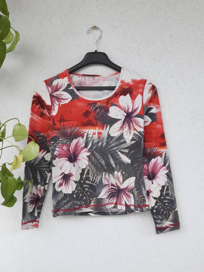 Y2K Top Süßes Shirt Langarm Vintage Oberteil Mit Blumenmuster Damen Gr. M-L Sweatshirt Edgy Cute 80S 90S von VaiaVintage