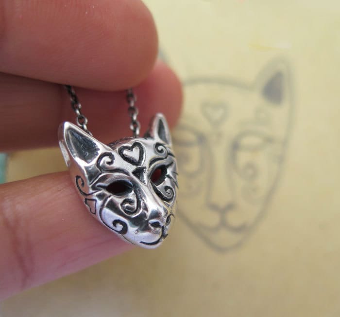 Katzen Halskette, Katzenmaske Anhänger, Sterling Silber Anhänger von VakadiJewelry