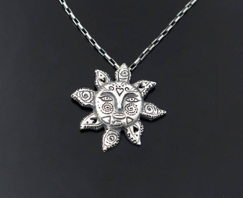 Sonne Halskette, Anhänger, Großer Sonnen Schwarze 925 Gesicht Sonne Halskette, Anhänger, Großer Sonnen Schwarze 925 Gesicht von VakadiJewelry