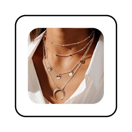 Vakkery Boho Halskette mit mehrlagigem Mond Anhänger goldene Pailletten Halsketten Perlen Choker Halskette Schmuck für Damen von Vakkery