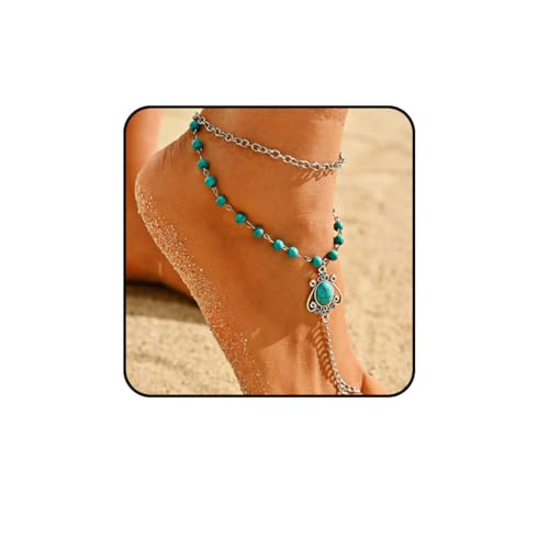 Vakkery Boho Türkis Zehen Fußkettchen Blau Perlen Fußkettchen Strand Verstellbare Fußkettchen Fußketten für Frauen von Vakkery