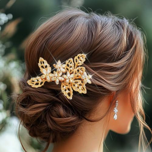 Vakkery Gold Braut Blatt Haarkamm Strass Kristall Blumen Kopfschmuck Abschlussball Hochzeit Haarschmuck für Damen und Mädchen von Vakkery