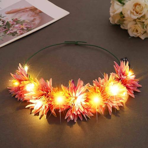 Vakkery LED Blumenkranz Haare Leuchtend Blume Haarkranz Kopfschmuck Blinkender Karneval Festival Party Haarschmuck für Damen (Rot) von Vakkery