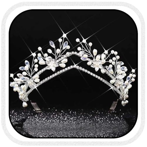 Vakkery Perlen-Brautkrone mit Strasssteinen Haarschmuck Prinzessinnen-Tiara für Damen von Vakkery