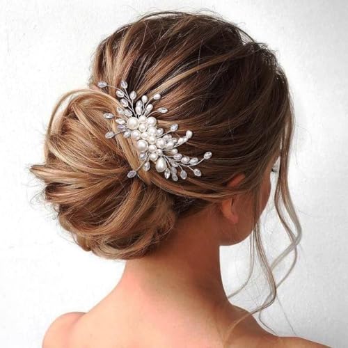 Vakkery Braut Hochzeit Haarkamm Silber Perle Kopfschmuck Kristall Braut Haarschmuck für Frauen und Mädchen von Vakkery