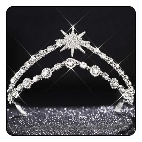 Vakkery Stern Hochzeits Tiara Silberne Kristall Prinzessin Kronen und Diademe Strass Braut Kopfbedeckung für Frauen und Mädchen von Vakkery