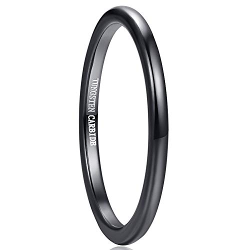 Vakki 2mm Ring Schwarz für Herren/Damen Wolfram Schmal Ringe Freundschaftsring Größe 52(16.6) von Vakki