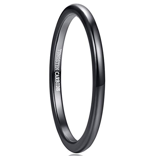 Vakki 2mm Schmal Ringe Schwarz Poliert Ring aus Wolframkarbid Modeschmuck Größe 58(18.5) von Vakki