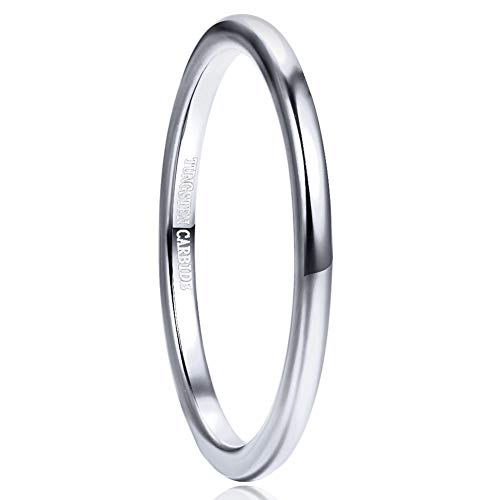 Vakki 2mm Silber Wolfram Versprechen Ring für Frauen Gewölbt Poliert Ehering Größe 53(16.9) von Vakki