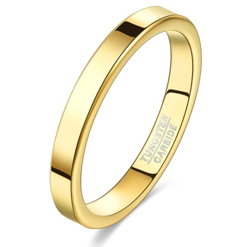 Vakki 3mm Ringe Gold Damen Dünne Wolfram Ring Einfache Eheringe Stapelring für Frauen Größe 54.4(17.3) von Vakki