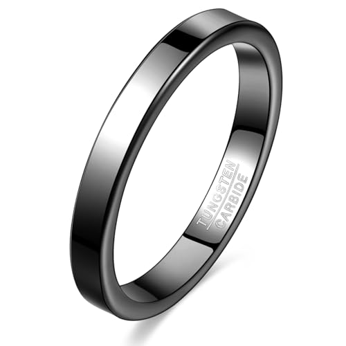 Vakki 3mm Ringe Schwarz Damen Dünne Wolfram Ring Einfache Eheringe Stapelring für Frauen Größe 57(18.1) von Vakki